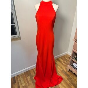 calvin klein red halter dress Calvin Klein Red Halter Gown Sexy Greek Goddess Side Slit Size 4 NWT
